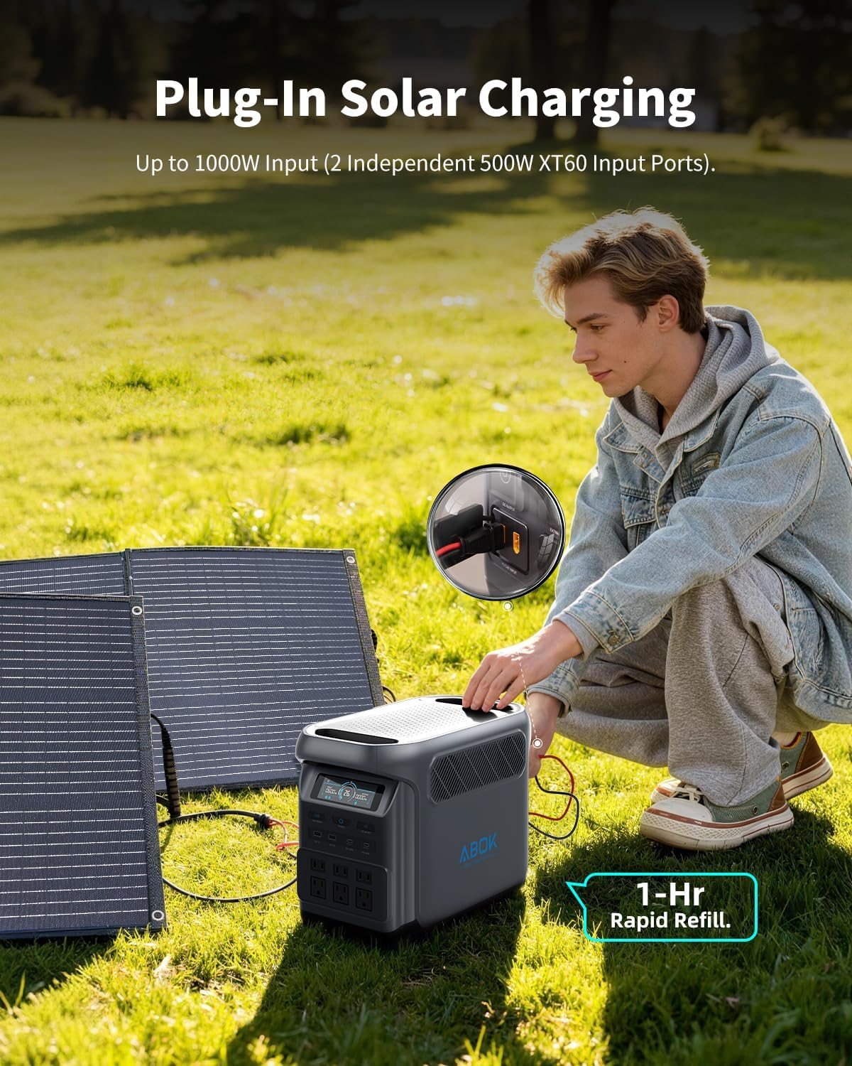 1024Wh ABOK Ark1800 Portable Power Station with 400W Solar Panels, LiFePO4 Battery, 1800W AC Output, UPS, Solar Generator Max.2000W Input(AC+PV), Expandable to 5120Wh, 13 Outlets for Outdoor&Camping